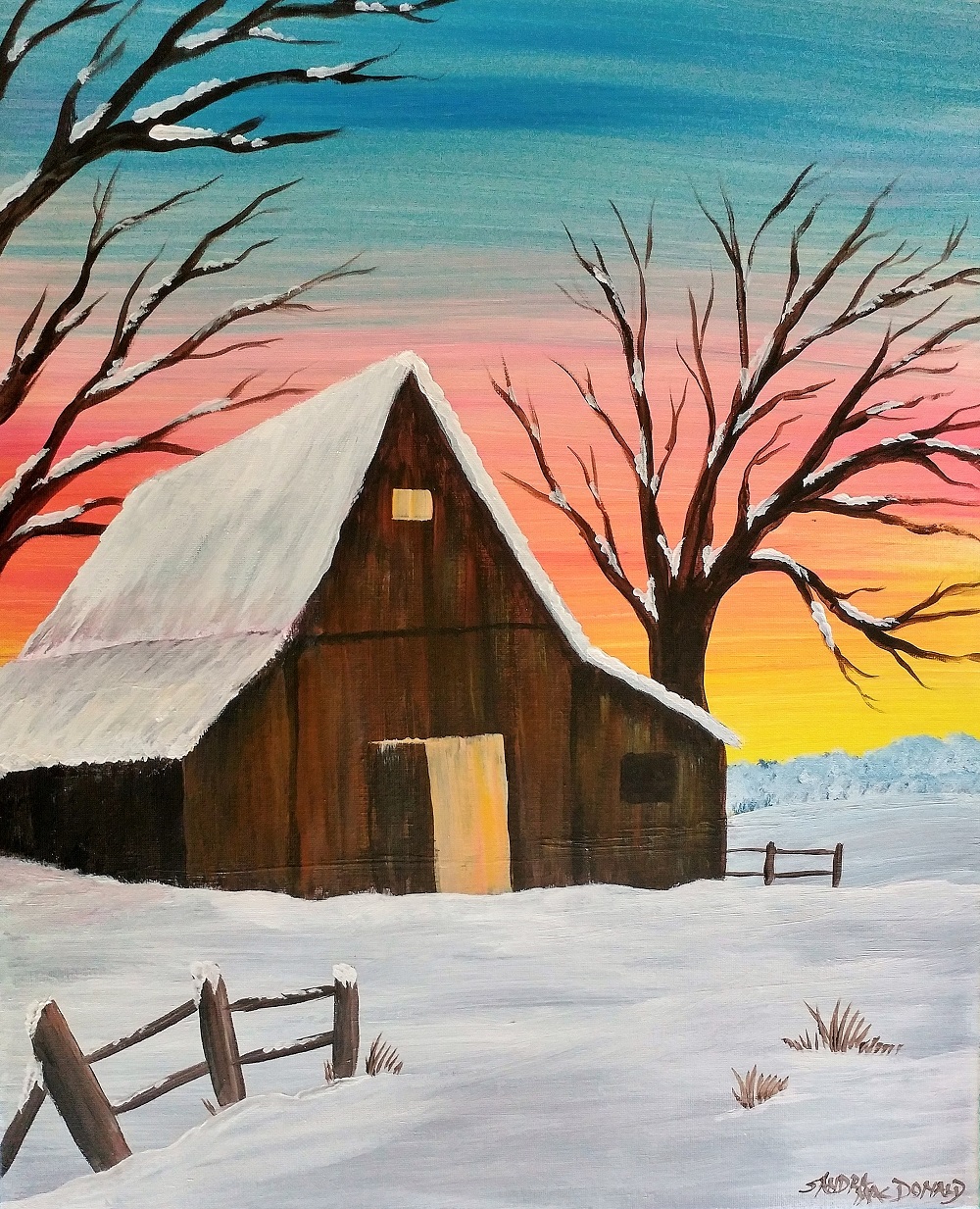 Winter Barn Art Fun Paint Night https://sandramacdonald.com/art-fun-gallery/